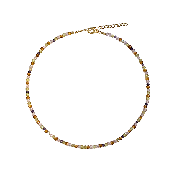 Choker de Cristais Caramelo, Amarelo Candy, Roxo, e Rosa Claro CL820