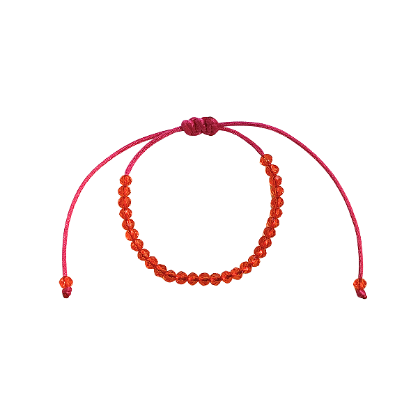 Pulseira Fio de Seda Rosa Pink com Cristais Laranja 841P