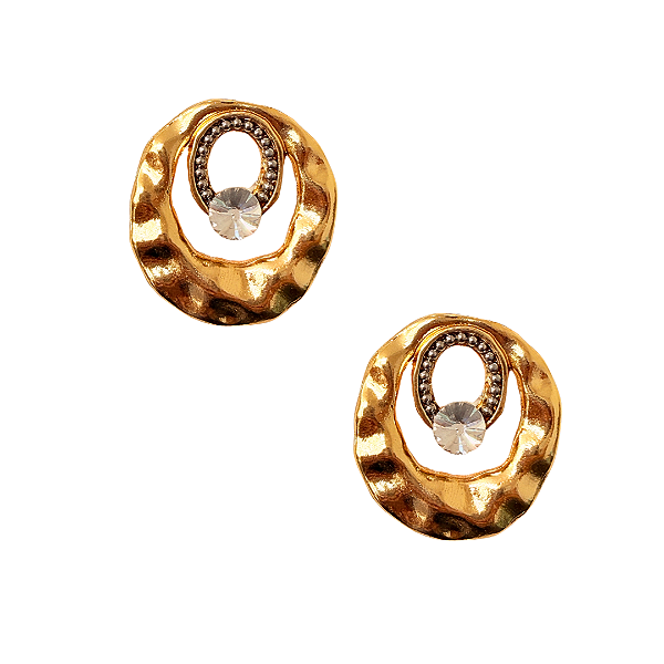 Brinco Médio Oval Organico Dourado e Prata BM2172
