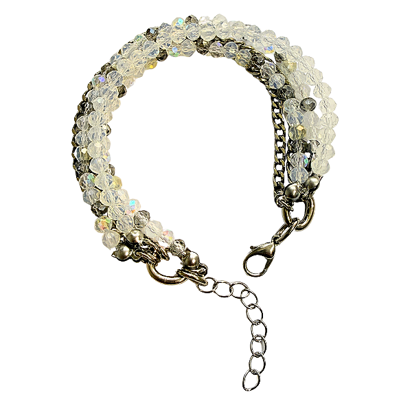 Pulseira prata 5 voltas cristais cinza, white opal e furtacor 850P