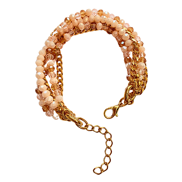 Pulseira de 5 Voltas de Cristais Tons Rosa, Nude e Dourado 847P