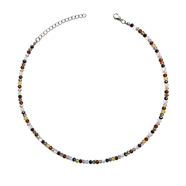 Choker de Cristais roxo, white opal, lilás,caramelo, cinza e amarelo candy CL832