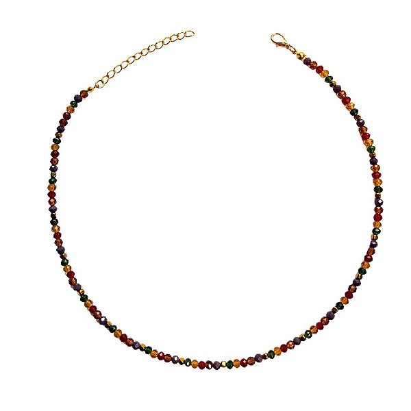 Choker de Cristais Caramelo, Roxo, Verde, marsala e hematita CL835