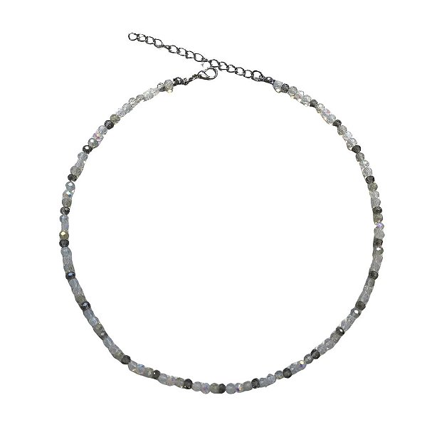 Choker Cinza, White Opal e Furta-cor CL834