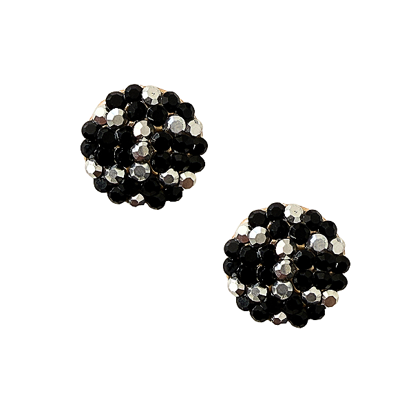 Brinco Redondo de Strass Preto e Prata BF1380