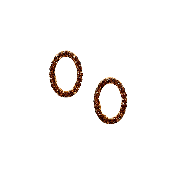 Brinco Pequeno Oval de Strass Marrom BF1381