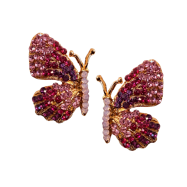 Brinco Grande de Borboleta com Strass Rosa Claro, Rubi, Roxo e Rosa opal BG2177
