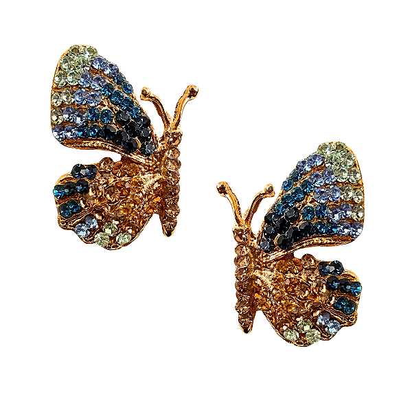 Brinco Grande de Borboleta com Strass verde claro, azul jeans, celeste, marinho, dourado e mostarda BG2176