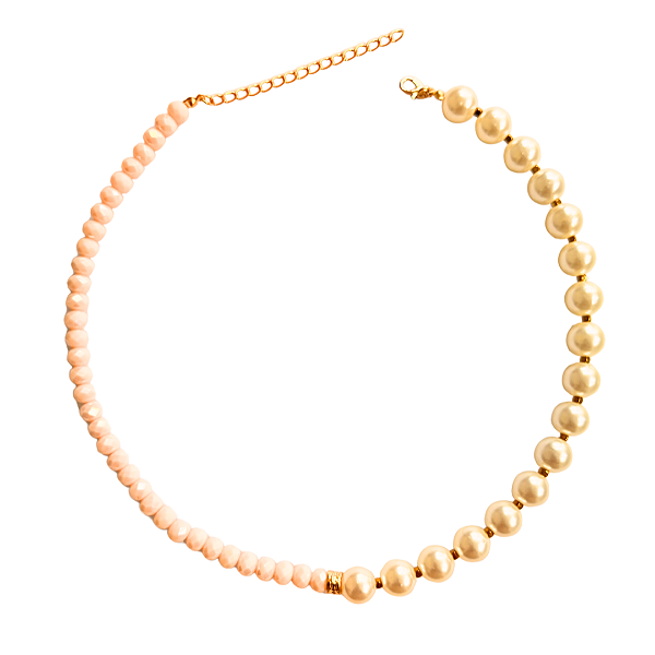 Colar Feminino Pérolas e Cristais Nude com Hematita Dourada