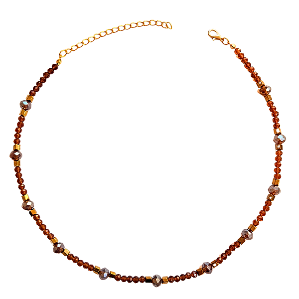 Choker Marrom com Hematita Dourada e Cristais Mate Feminino
