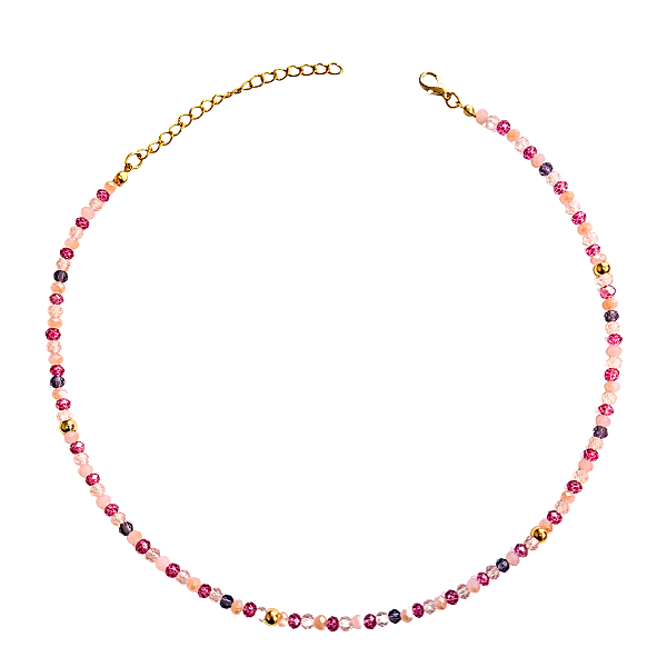 Colar Choker Feminina Tons Rosa com Cristais E Entremeios