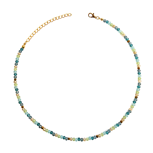 Choker Feminina Tons de Azul com Cristais e Hematita Dourada