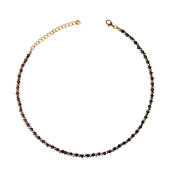 Choker de Cristais Marrom e Hematite Feminina Delicada