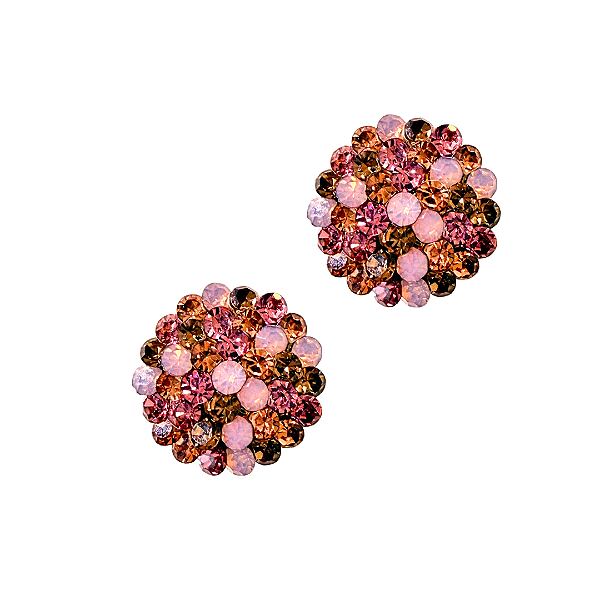 Brinco Redondo de Strass Rosa Claro Rosa Opal Rosê Dourado Feminino