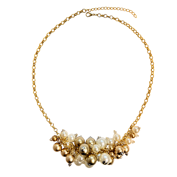 Colar Feminino Médio com Pérolas Dourado e Branco Elegante