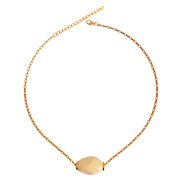Colar Dourado Feminino com Pingente em Resina Bege 2 em 1 CL851