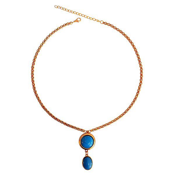 Colar Feminino Dourado com Pingentes Azuis Delicado