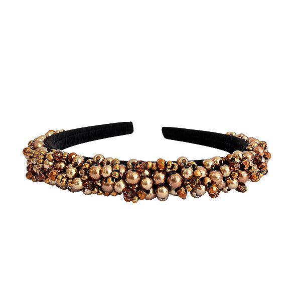 Tiara Feminina Fina de Luxo Bordada Com Pedrarias Marrom T470