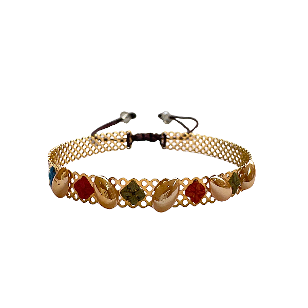 Bracelete Feminino Ajustável Colorido de Macramê com Pérolas