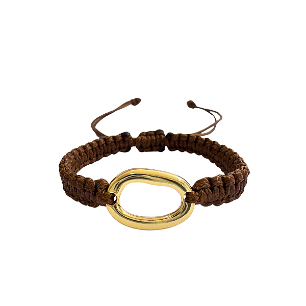 Pulseira de Macramê Ajustável Marrom com Pingente Orgânico 891P