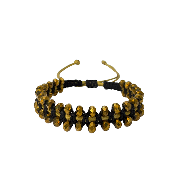 Pulseira de Macramê com Cristais Dourados Ajustável