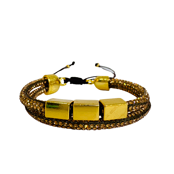 Pulseira Dupla Ajustável de Strass com Pingentes Dourado  897P