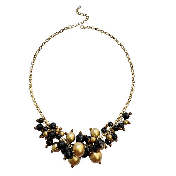 Colar Dourado de Esferas Douradas e Pretas CL875