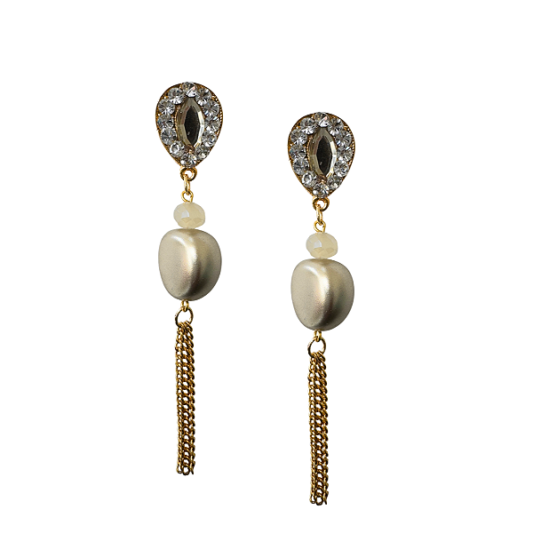 Brinco Grande Pendurado com Cristal e Pedra Orgânica Dourado BG2212