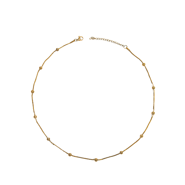 Colar de Aço com Bolinhas Douradas CL894