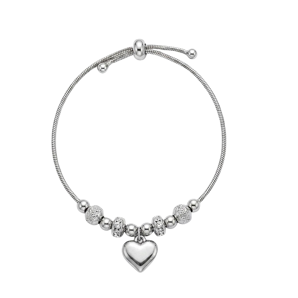 Pulseira Prata com Berloques e Coração em Aço 919P