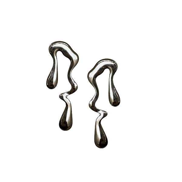 Brinco Médio Prata Gotas Orgânicas em Aço BM2216