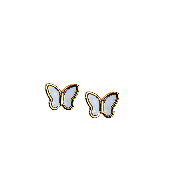 Brinco de Borboleta em Aço Dourado com Madrepérola BF1394