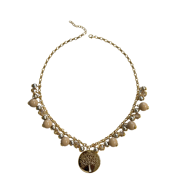 Colar Dourado de Bolas com Pingente Árvore da Vida CL895