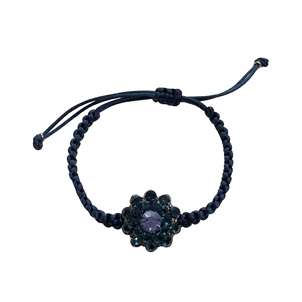 Pulseira Ajustável de Macramê Azul Marinho com Pingente de Flor 921P
