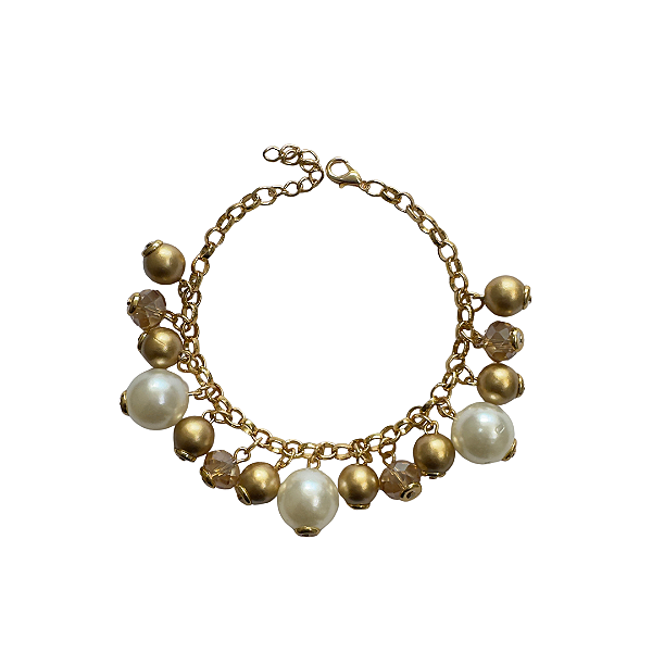 Pulseira de Esferas Douradas e Branca 930P