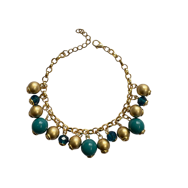 Pulseira de Esferas Douradas Turquesa e Azul 931P