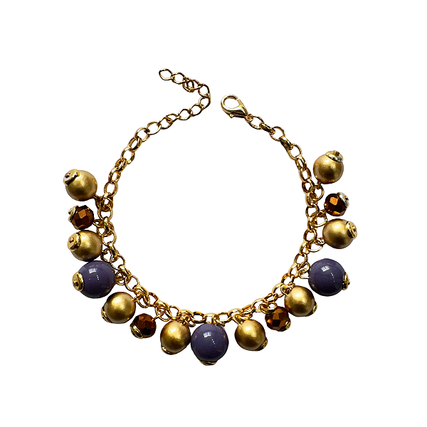 Pulseira de Esferas Douradas Roxa e Cobre 932P
