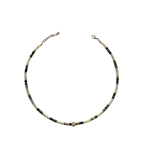 Choker de Pedras Naturais e Cristais Branco Leitoso CL898