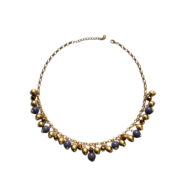 Colar de Esferas Douradas Roxo e Cobre CL900
