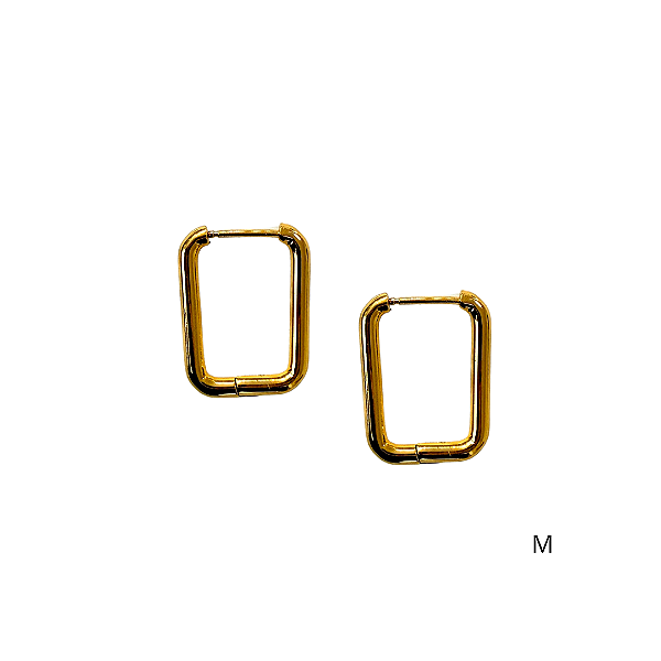 Argola Média Retangular em Aço Dourado