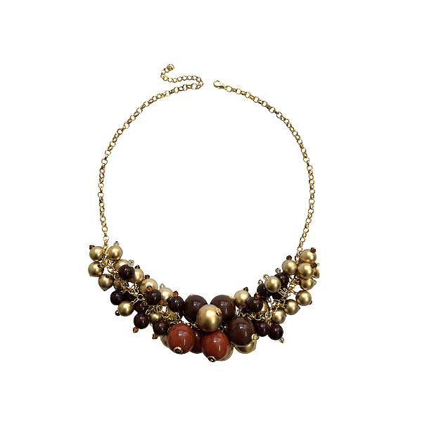 Colar de Esferas Dourado Marrom e Terracota