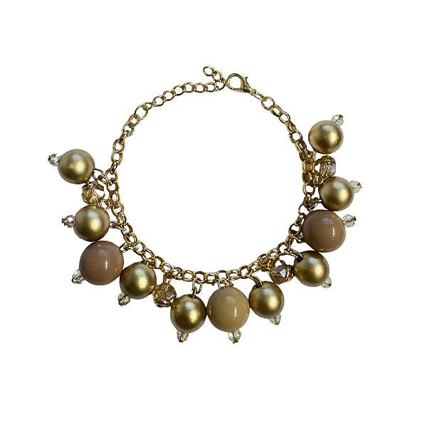 Pulseira de Esferas Douradas e Nude