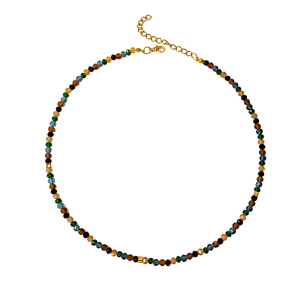 Choker de Cristais Coloridos com Quadradinhos Dourados