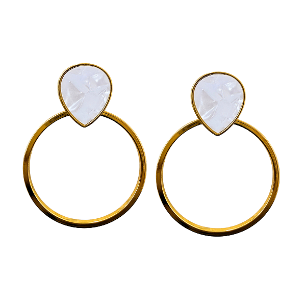 Argola Grande de Aço Dourado com Madrepérola de Resina