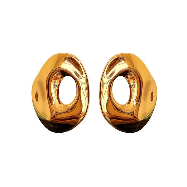 Brinco Grande Orgânico Vazado de Aço Dourado