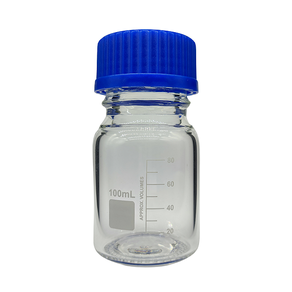 Frasco Reagente 100ml Boro 3.3 Graduado C/ Tampa Rosca Azul e Disp. Anti Gotas Precision