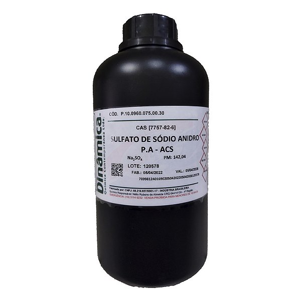 Sulfato De Sódio Anidro PA 500gr Dinamica