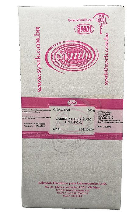 Carbonato De Cálcio 100% Puro 1Kg Synth