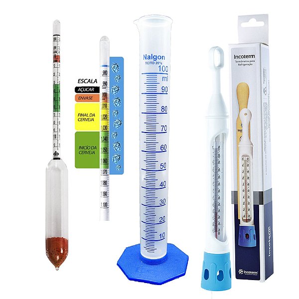Kit Cervejeiro Mini Densimetro + Termômetro + Proveta 100ml Incoterm