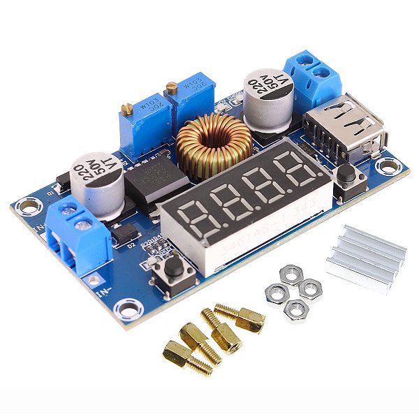 Regulador De Tensão Xl4015 Com Voltímetro Usb Step Down 5a